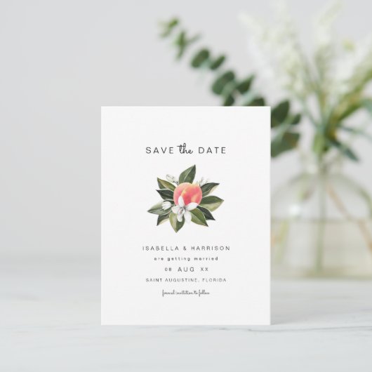 Savannah - Waterverf Peach Floral Save Date Kaart (Staand voorkant)