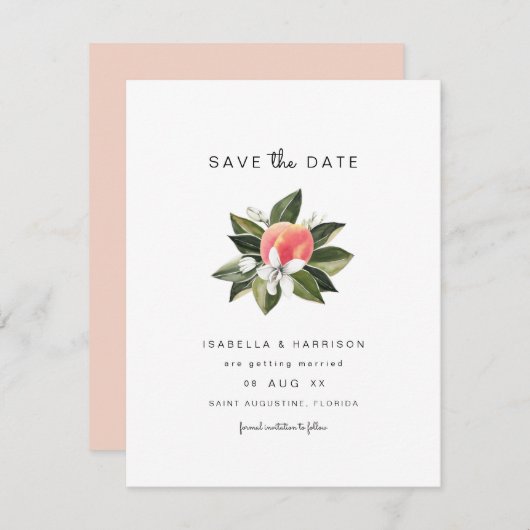 Savannah - Waterverf Peach Floral Save Date Kaart (Voorkant / Achterkant)