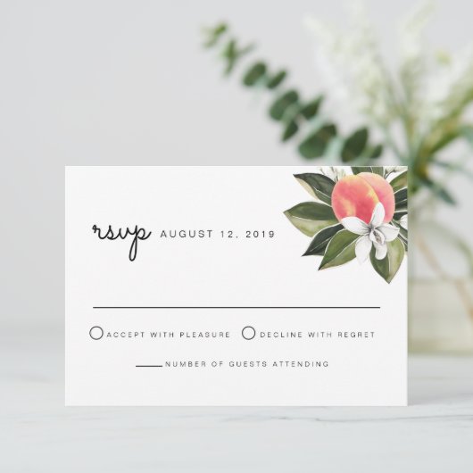 Savannah - Waterverf Peach White Floral RSVP Card Kaart (Staand voorkant)