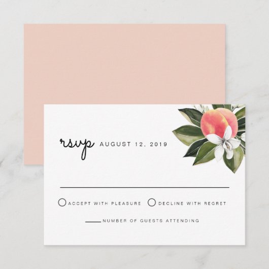 Savannah - Waterverf Peach White Floral RSVP Card Kaart (Voorkant / Achterkant)