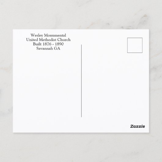 Savannah Wesley Monumental United Methodist Church Briefkaart (Achterkant)
