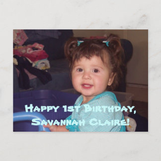 Savannah's 1e B-dag briefkaart nodigt uit