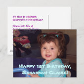 Savannah's 1e B-dag briefkaart nodigt uit (Voorkant / Achterkant)