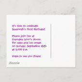 Savannah's 1e B-dag briefkaart nodigt uit (Achterkant)