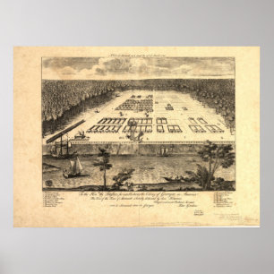 Savanne Georgië 1734 Antiek Panoramische Kaart Poster