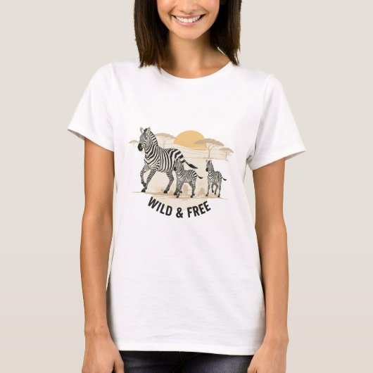 Savanne Stappen Zebra Familie T-shirt (Voorkant)