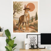 Savannekat Explorer Boho Kunstprint Safari Poster (Thuiskantoor)