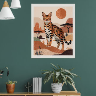 Savannekat Landschap Boho Kunstprint Poster