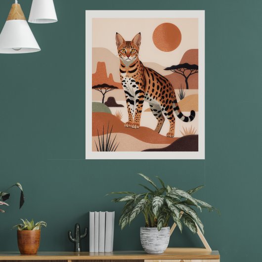 Savannekat Landschap Boho Kunstprint Poster (Woonkamer 1)