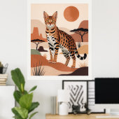 Savannekat Landschap Boho Kunstprint Poster (Thuiskantoor)