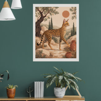Savannekat Mediterraan Boho Olijf Muurkunst Poster