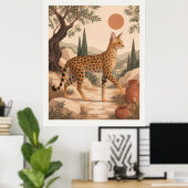 Savannekat Mediterraan Boho Olijf Muurkunst Poster (Thuiskantoor)