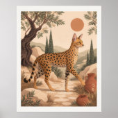 Savannekat Mediterraan Boho Olijf Muurkunst Poster (Voorkant)