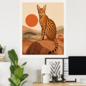 Savannekat op Rots Boho Muur Kunstprint Decor Poster (Thuiskantoor)