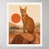 Savannekat op Rots Boho Muur Kunstprint Decor Poster (Voorkant)