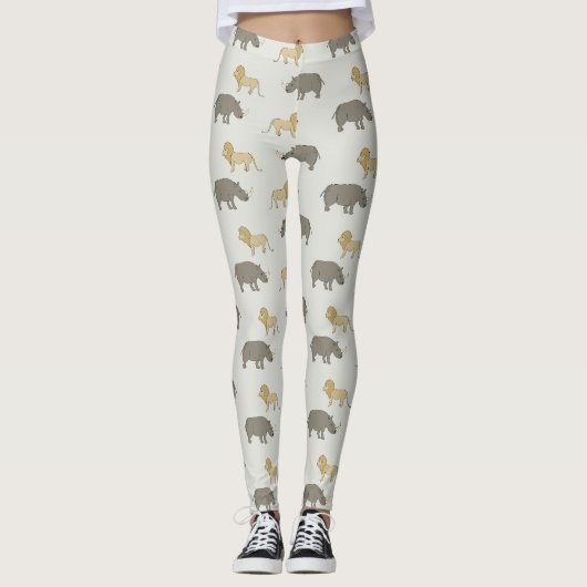 Savannen-Muster mit Löwen und Nashörnern Leggings (Voorkant)