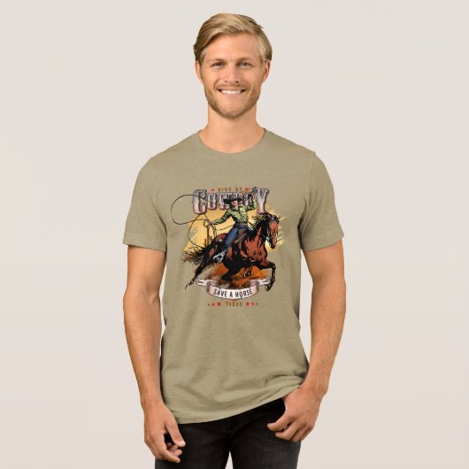 Save A Horse; Ride A Cowboy | Men Tri-Blend Shirt (Voorkant volledig)