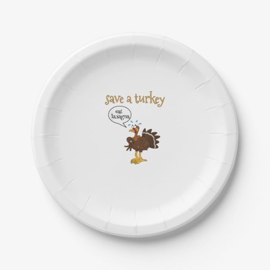 Save a Turkey Eat Lasagna Funny Thanksgiving Turke Papieren Bordje (Voorkant)