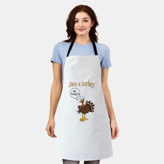 Save a Turkey Eat Lasagna Funny Thanksgiving Turke Schort (Gedragen)