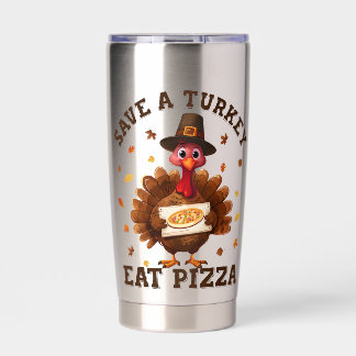 Save a Turkey Eat Pizza – Funny Thanksgiving Pizza Geïsoleerde Drinkbeker