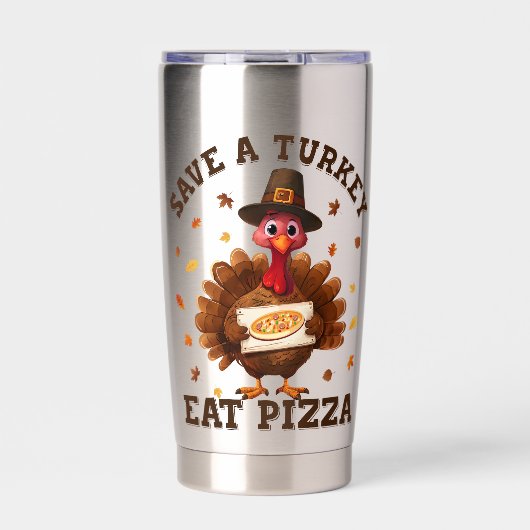 Save a Turkey Eat Pizza – Funny Thanksgiving Pizza Geïsoleerde Drinkbeker (Voorkant)