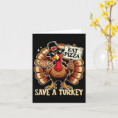 Save A Turkey Eat Pizza Grappig Gelukkig Thanksgiv Kaart (Gele Bloem)