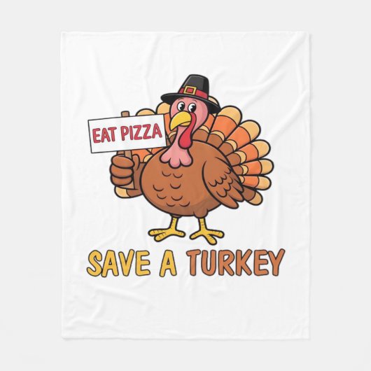 Save A Turkey Eat Pizza Grappige Thanksgiving Over Fleece Deken (Voorkant)