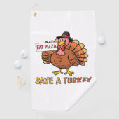 Save A Turkey Eat Pizza Grappige Thanksgiving Over Golfhanddoek (Insitu)
