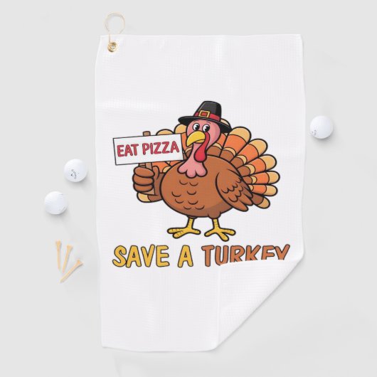 Save A Turkey Eat Pizza Grappige Thanksgiving Over Golfhanddoek (Insitu)