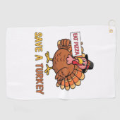 Save A Turkey Eat Pizza Grappige Thanksgiving Over Golfhanddoek (Horizontaal)