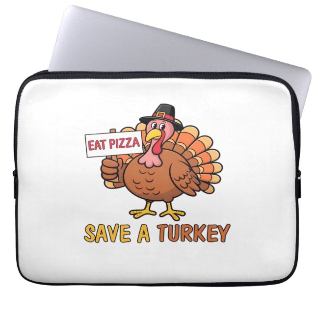 Save A Turkey Eat Pizza Grappige Thanksgiving Over Laptop Sleeve (Voorkant)