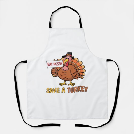 Save A Turkey Eat Pizza Grappige Thanksgiving Over Schort (Voorkant)