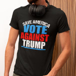 Save America stemt tegen verkiezing Trump T-shirt<br><div class="desc">Save America stemde tegen Trump bij de verkiezingen van 2024. Dit gedurfde patriottische T-shirt moedigt kiezers aan om Kamala Harris te kiezen voor president om ons land te redden. Rood wit en blauw.</div>