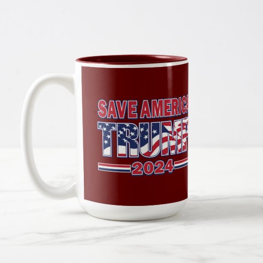 Save America Trump 2024 Tweekleurige Koffiemok (Links)