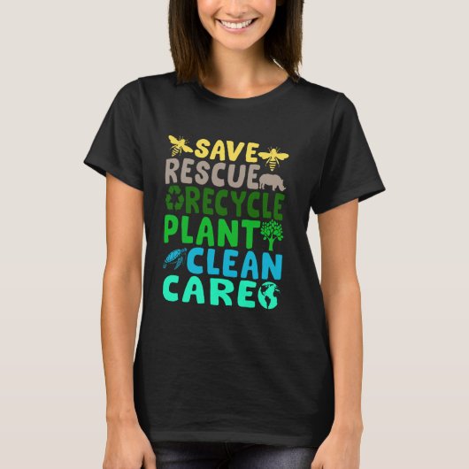 Save Bees Rescue Animals Recycle Plastic Earth Day T-shirt (Voorkant)
