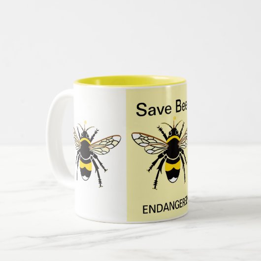 Save BEES - Wildlife Warrior - Geel Tweekleurige Koffiemok (Voorkant links)