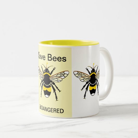 Save BEES - Wildlife Warrior - Geel Tweekleurige Koffiemok (Voorkant rechts)