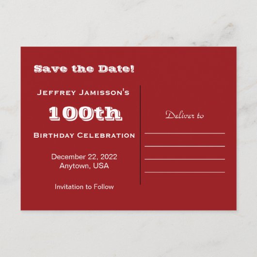 Save Date 100th Birthday Party Baseball Uitnodigin Aankondigingskaart (Achterkant)