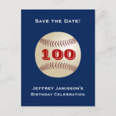 Save Date 100th Birthday Party Baseball Uitnodigin Aankondigingskaart (Voorkant)