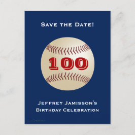 Save Date 100th Birthday Party Baseball Uitnodigin Aankondigingskaart