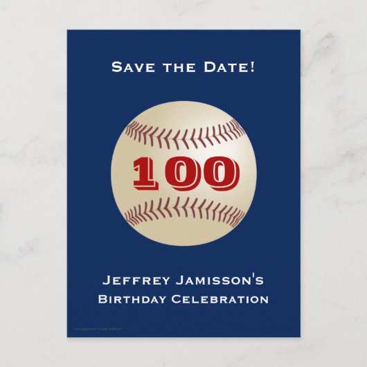 Save Date 100th Birthday Party Baseball Uitnodigin Aankondigingskaart (Voorkant)