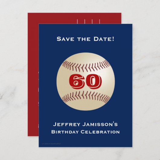 Save Date 60th Birthday Baseball Aankondiging Kaar (Voorkant / Achterkant)