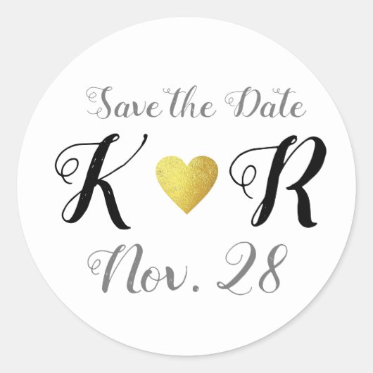 Save-date bruiloft monogram van liefde ronde sticker (Voorkant)