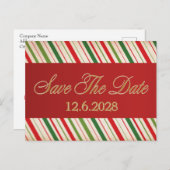 Save Date Candy Cane Red Ribbon Vakantie Feestdagenkaart (Voorkant / Achterkant)