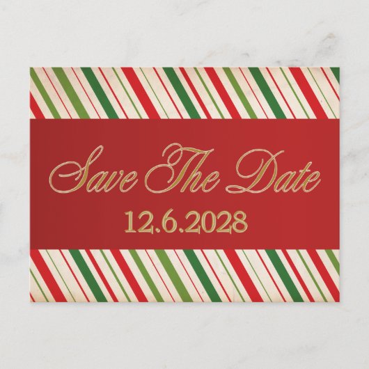 Save Date Candy Cane Red Ribbon Vakantie Feestdagenkaart (Voorkant)