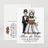 Save Date Halloween Skeletons Oranje Briefkaart (Voorkant / Achterkant)