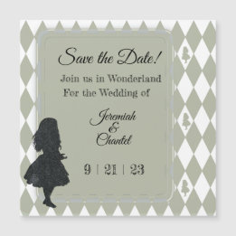 Save Date Sage Green Alice Wonderland