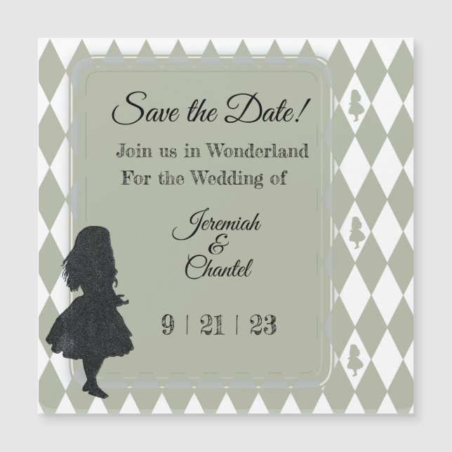 Save Date  Sage Green Alice Wonderland (Voorkant)