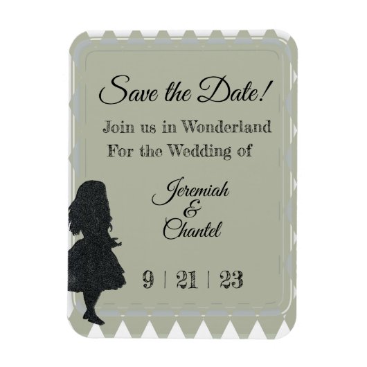 Save Date Sage Green Alice Wonderland Magneet (Verticaal)