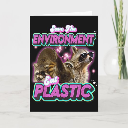 Save De Milieu Eet Plastic Wasbeer Grappig Knippen Kaart (Voorkant)